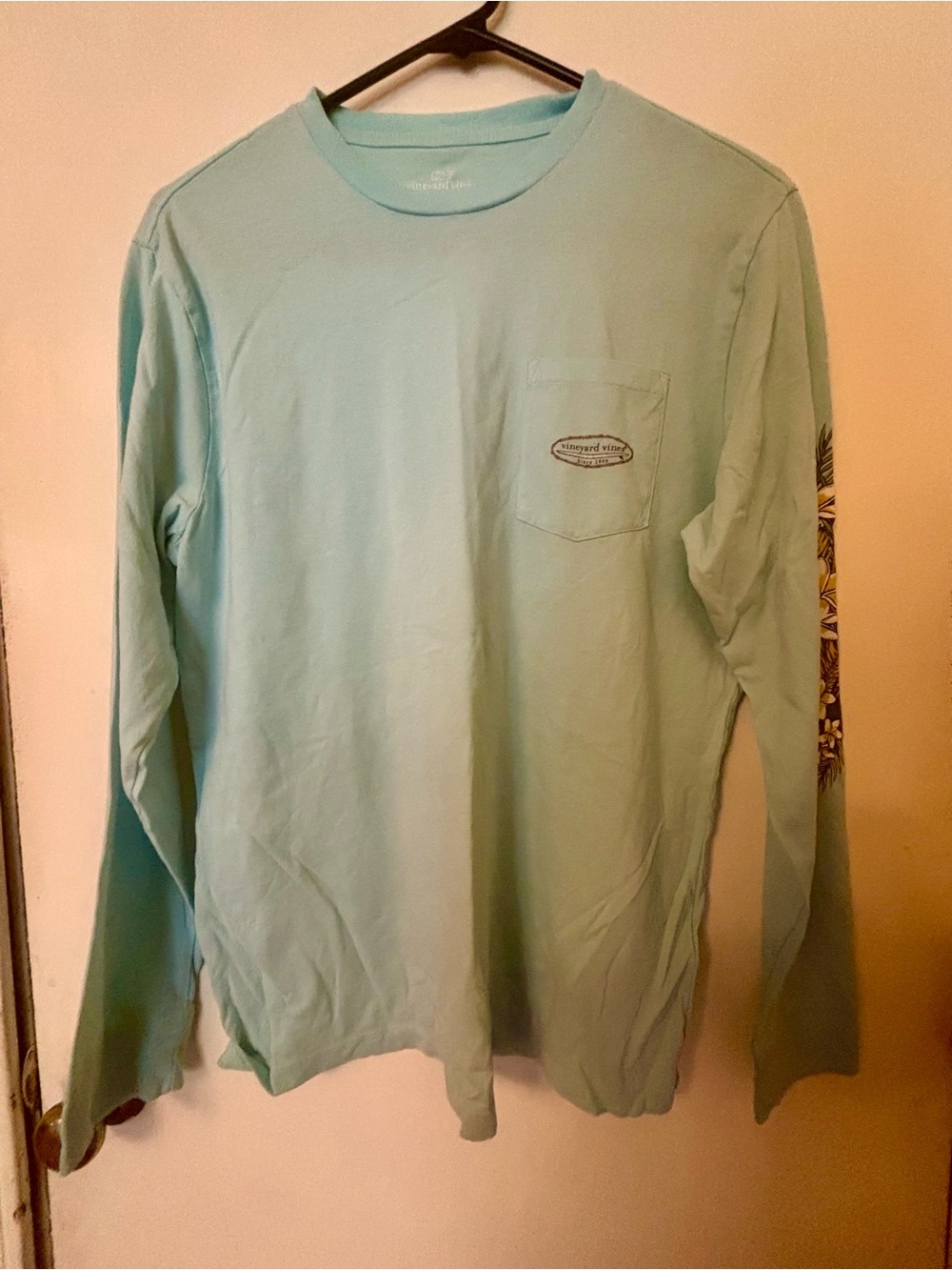 Vineyard Vines Kids Long Sleeve Pocket Tee - Light Seafoam Blue